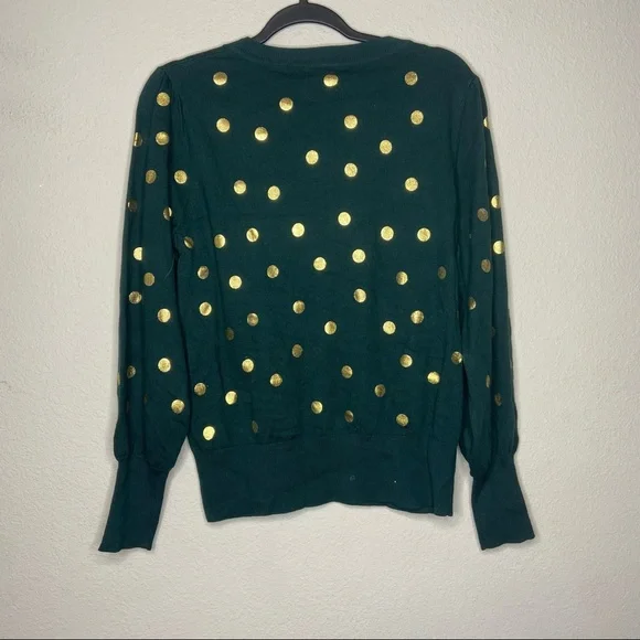 🌹 BODEN Emerald Green Gold Polka Dot Sweater 10 - Picture 3 of 4
